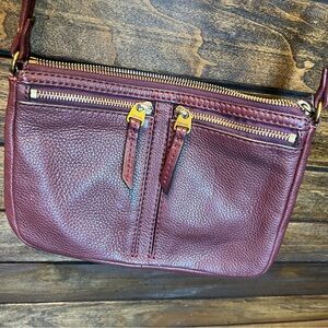 Fossil Burgundy Leather Crossbody Bag with Gold Accents